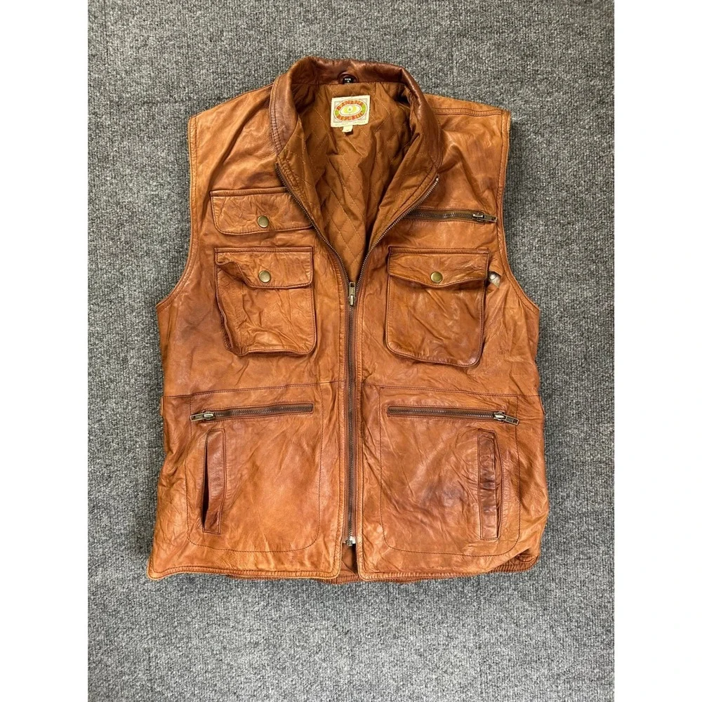 Banana Republic Leather Safari Bush Vest Mens M Brown Vintage 1985 Mill Valley
